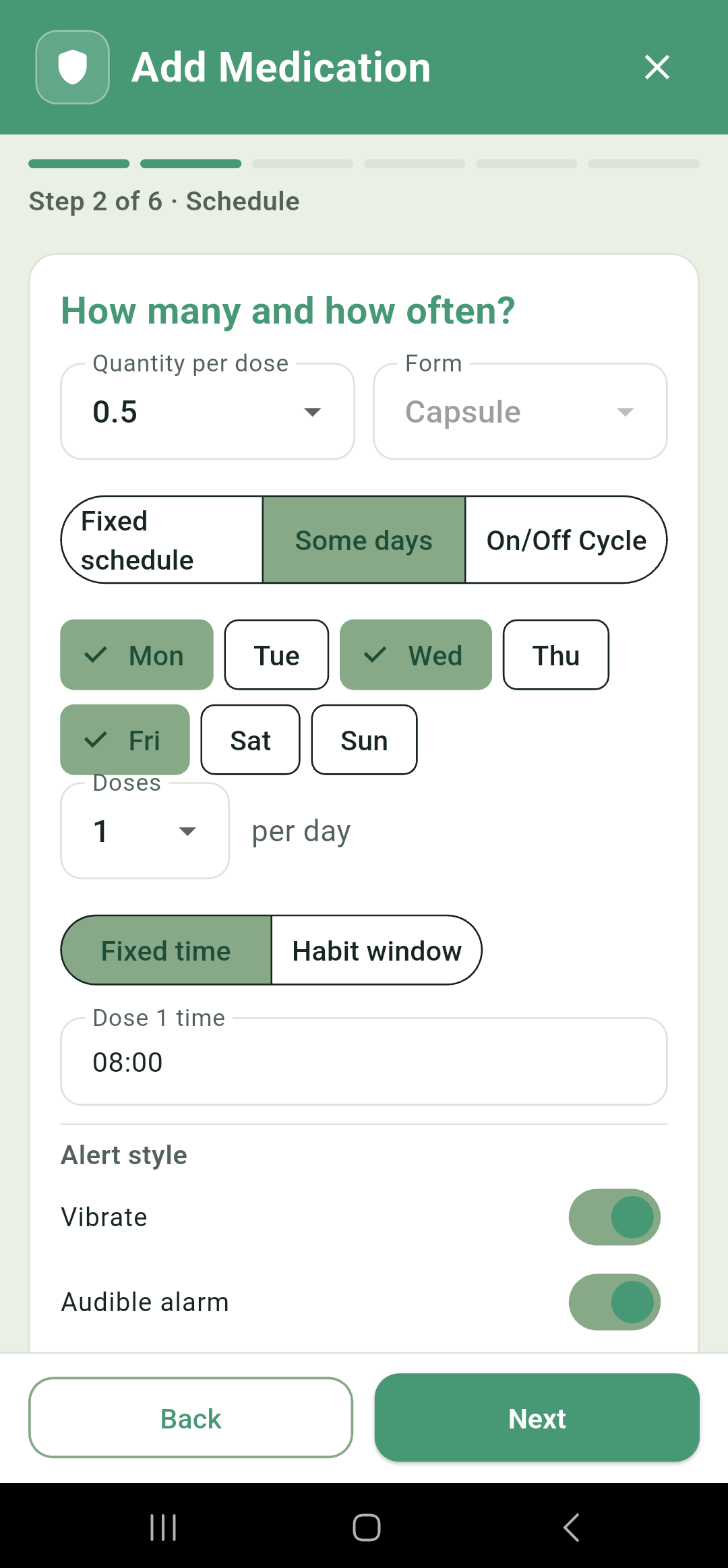 The Some days recurrence option, with weekday chips