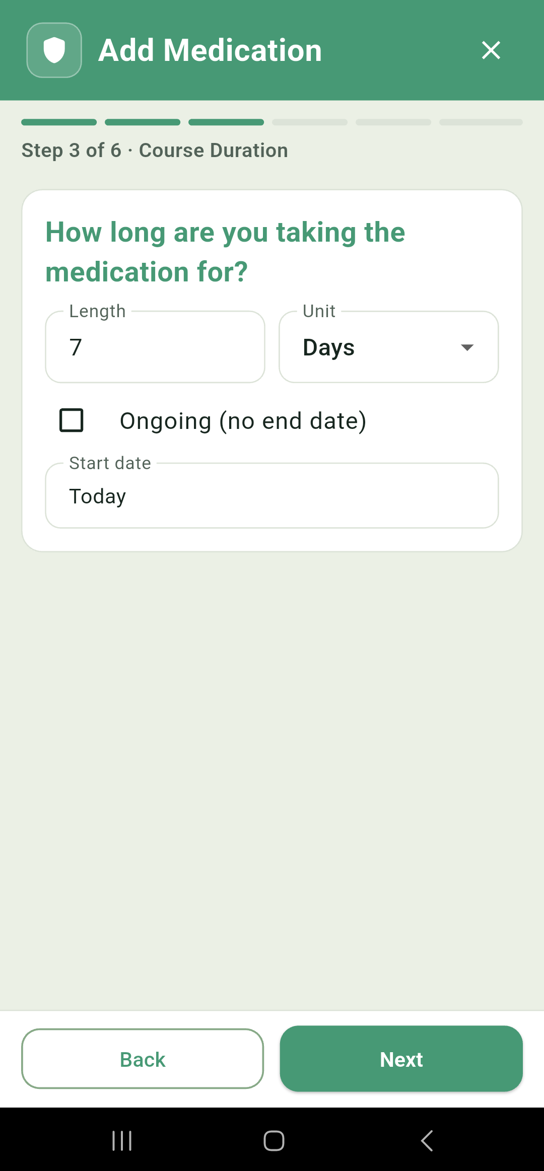 Step 3: course length and Ongoing checkbox