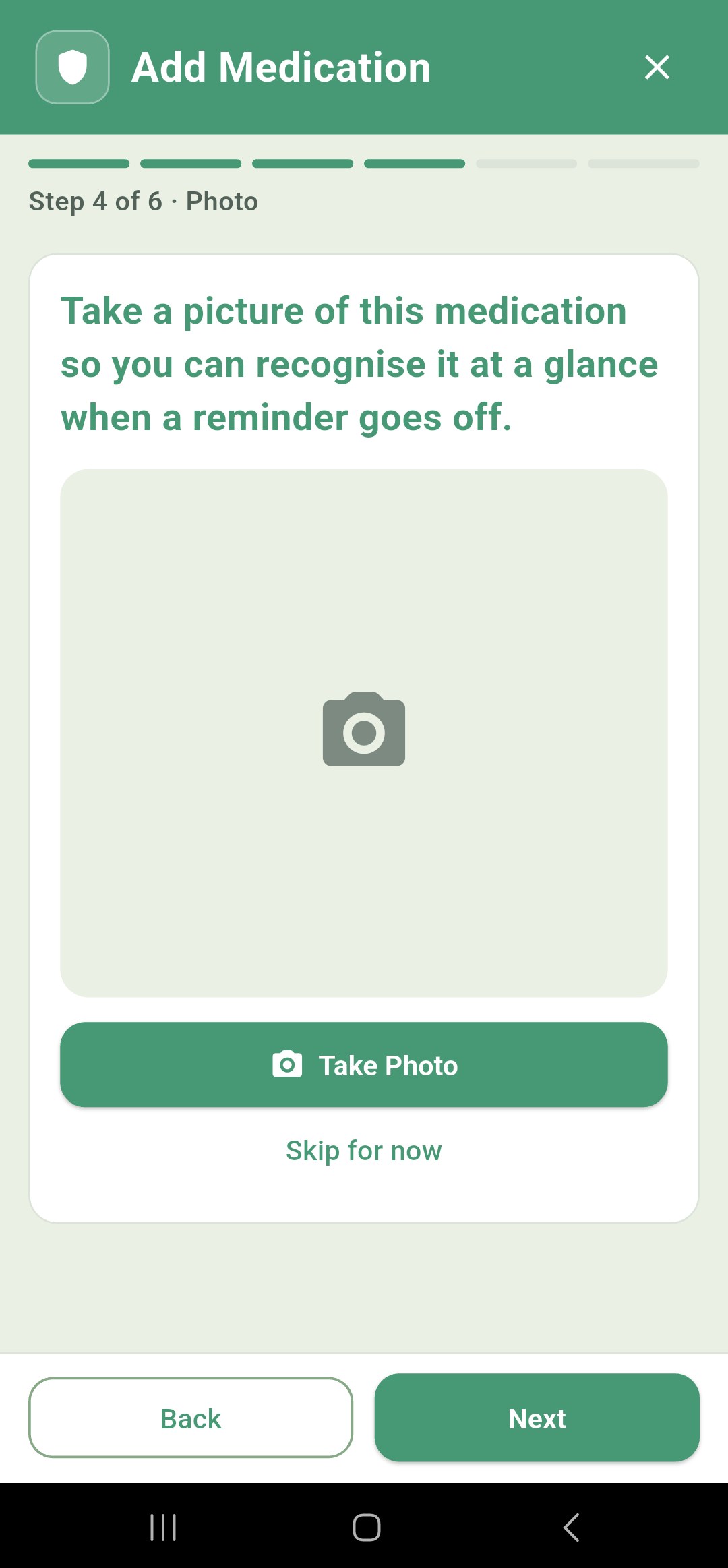 Step 4: optional photo of the medication