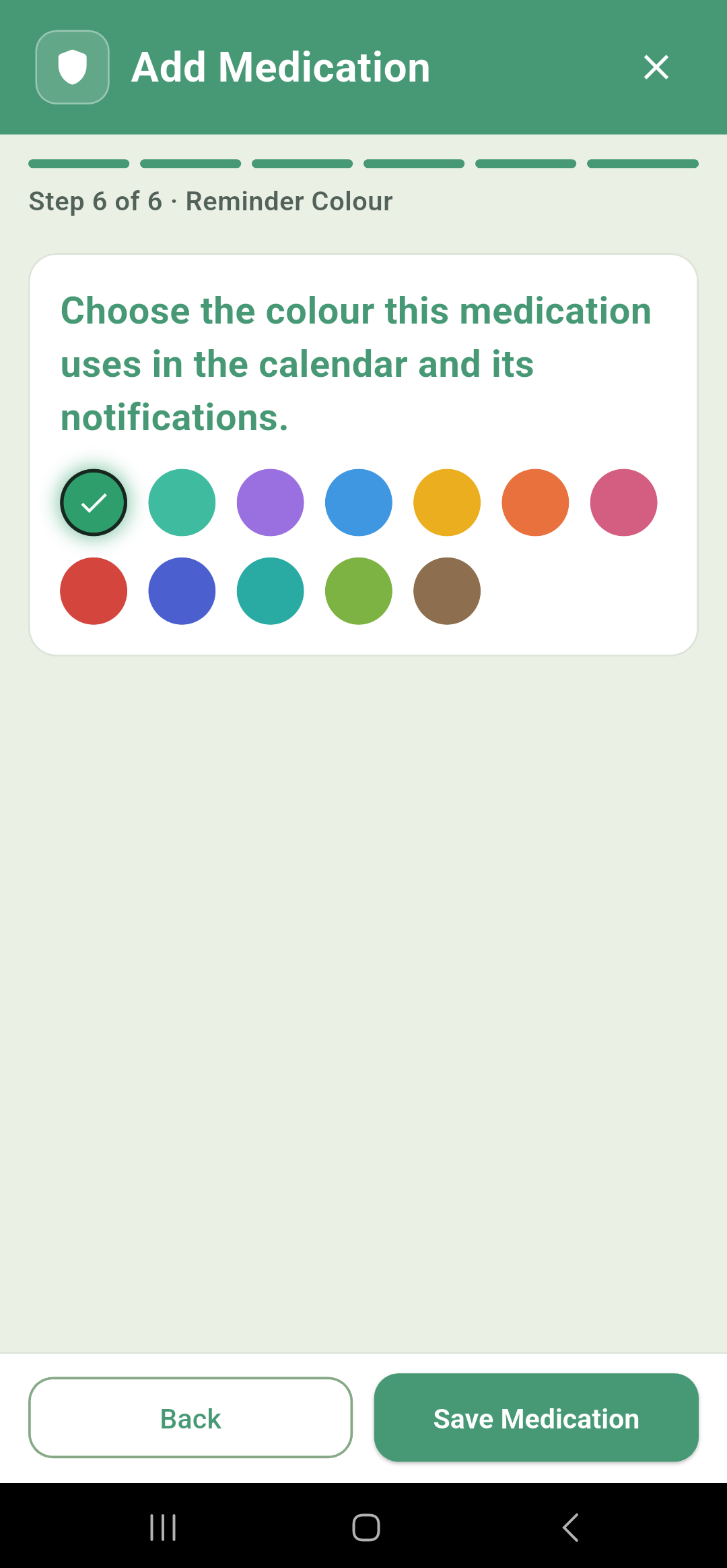 Step 6: colour picker for calendar and notification tagging
