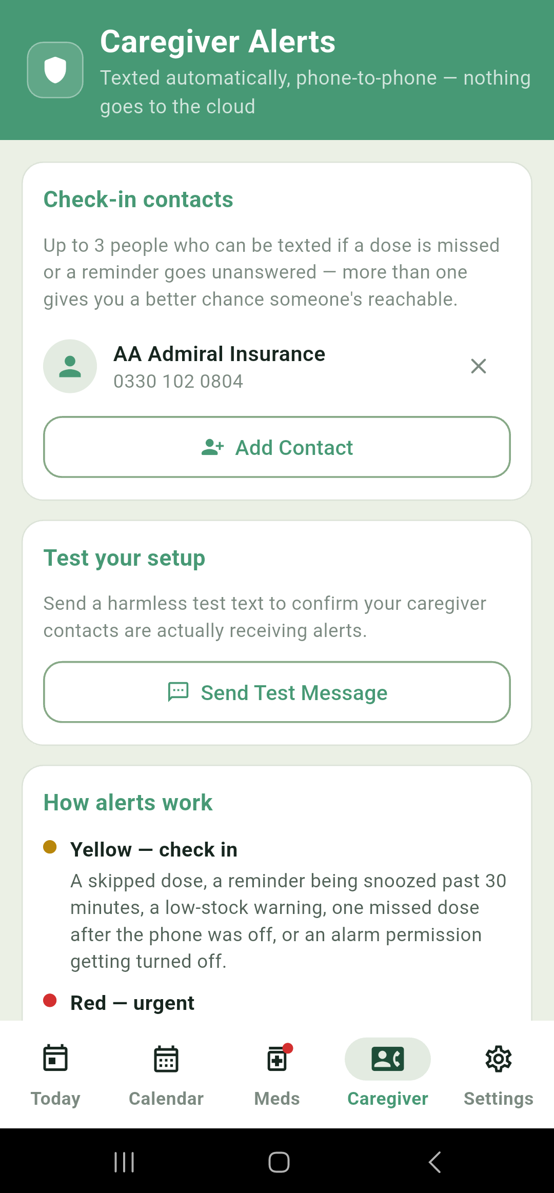 MedicationVault Caregiver Alert Setup